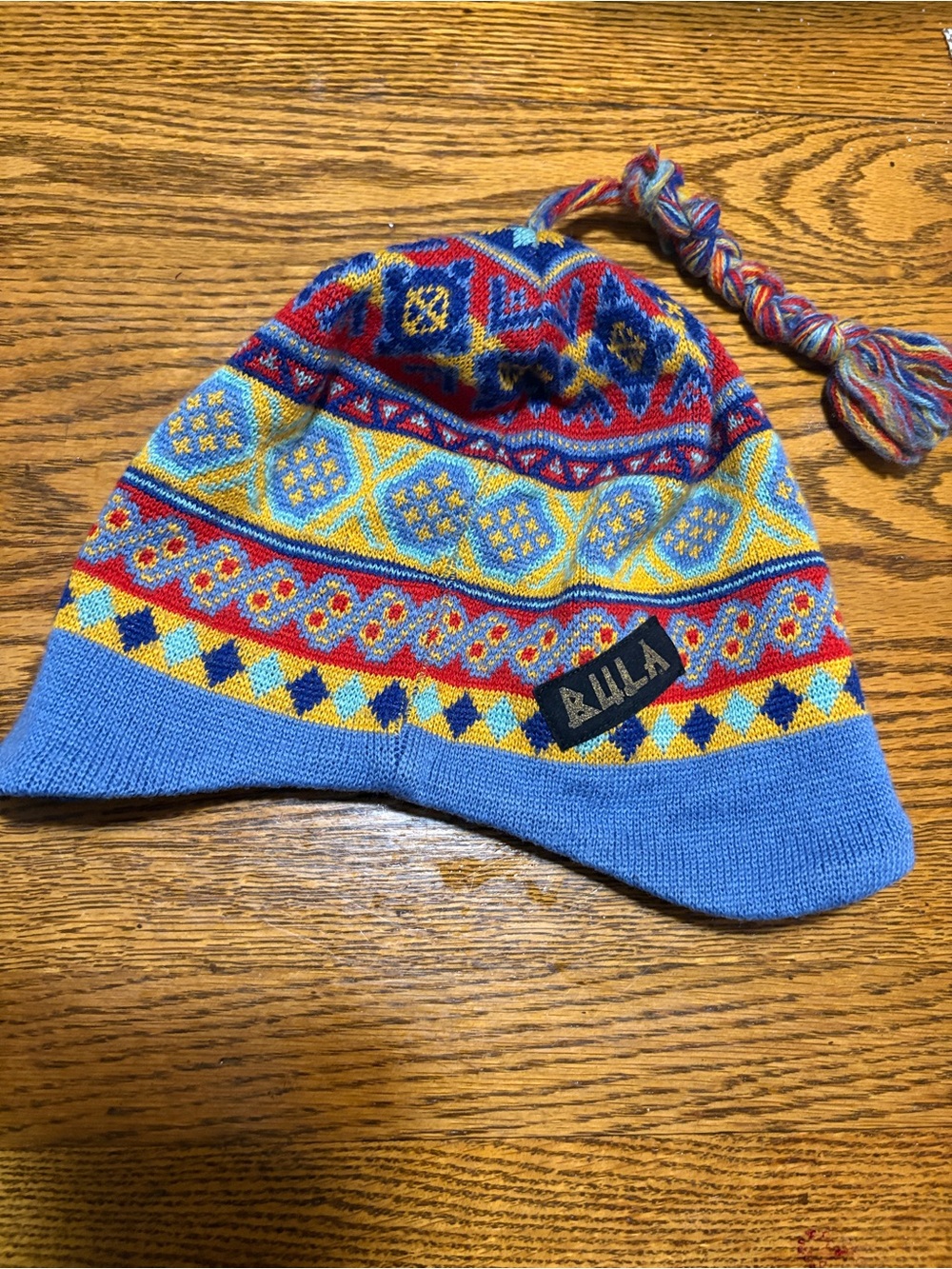 Bula Kids Blue Multicolor Knit Pom Pom Beanie vintage